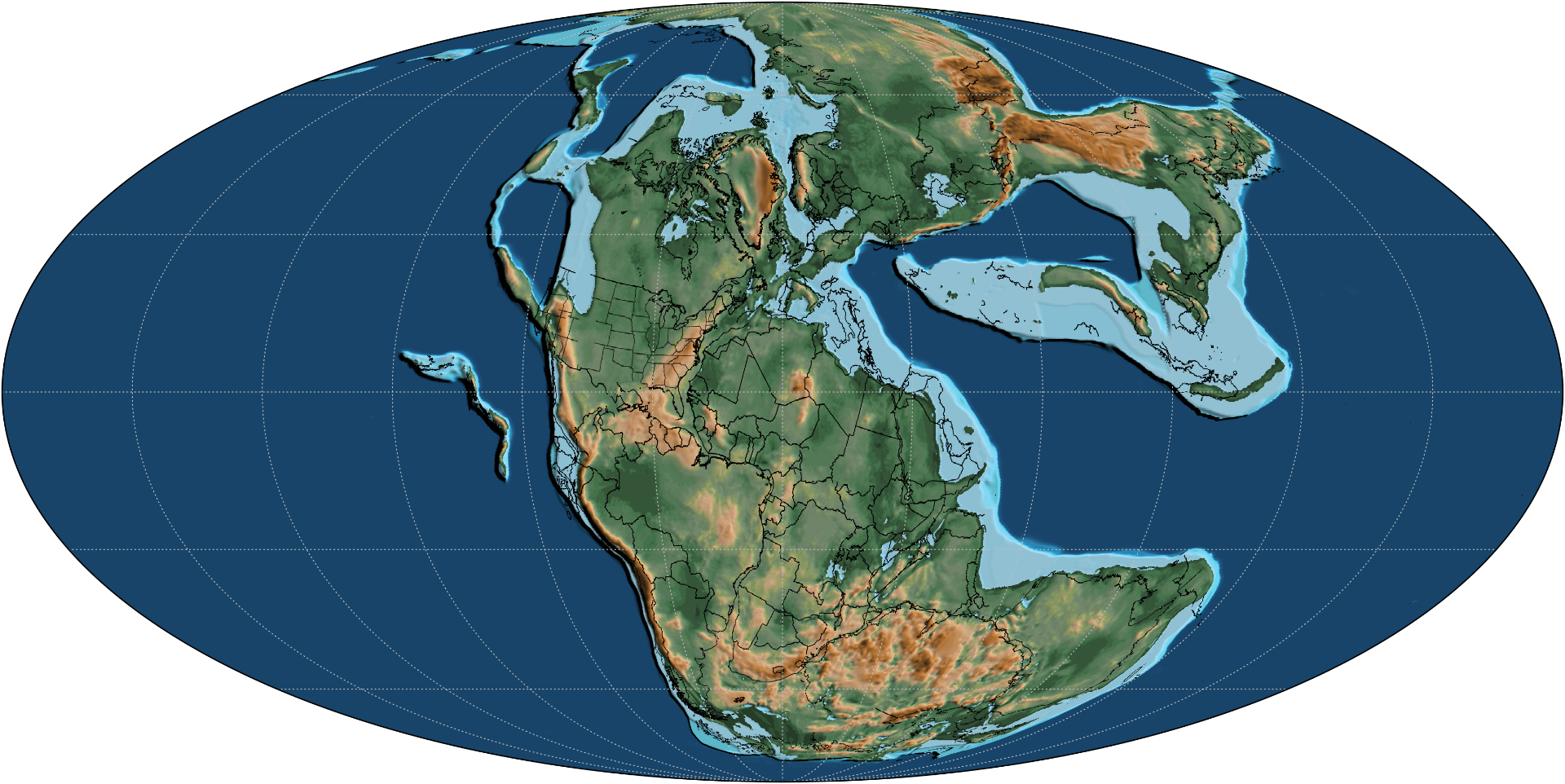 Pangaea in the Triassic, with the Tethys Ocean opening to the east — the future Halkidiki lay along its northern shelf.